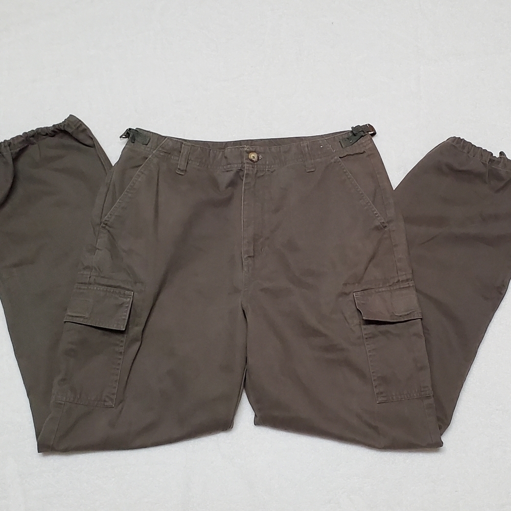Vintage 1990s Carolina Blues Army Green Khaki Cargo Cropped Ankle Tie Pants - Picture 5 of 14